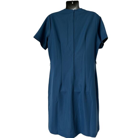 Vintage Mynette Dress Blue 60s Midi Length Short Sleeves Women's Size Large - Picture 12 of 13
